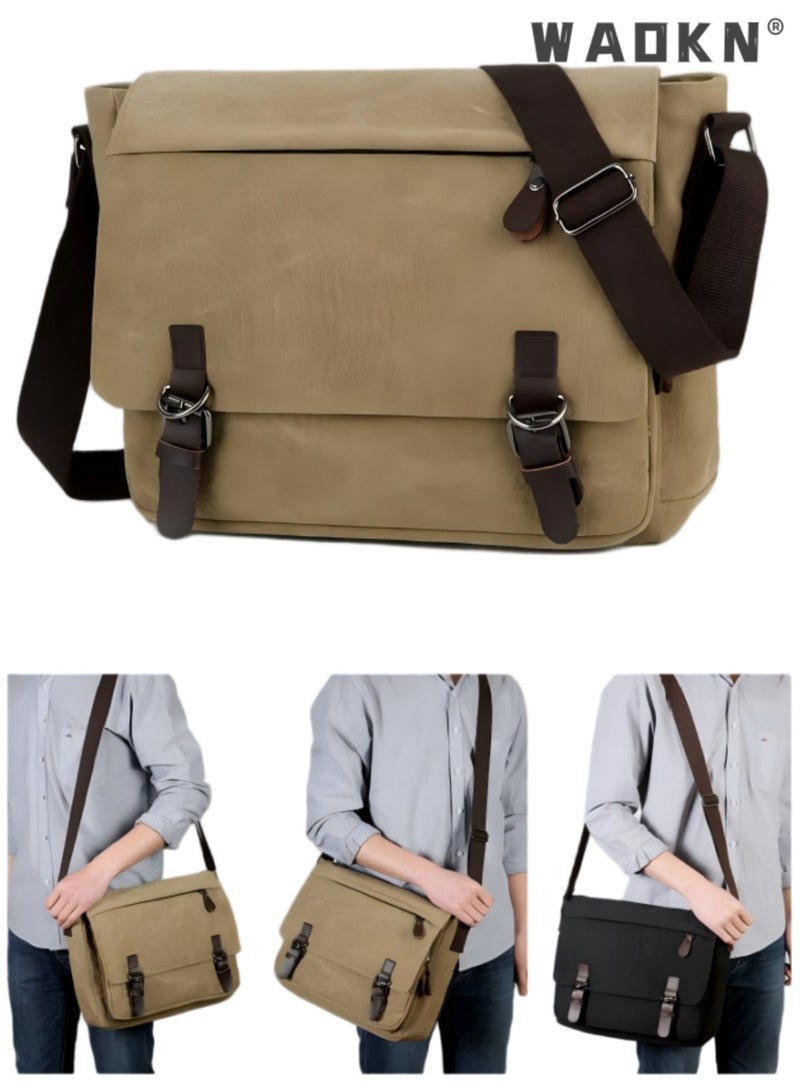 WAOKN Unisex Messenger Bag Casual Canvas Bag Shoulder Sling Bag Satchel Messenger Bag,Large Capacity Retro Minimalist Design Fashionable Canvas Crossbody Bag Fashionable Shoulder Bag Suitable For Travel And Work Multifunctional Carrying Can Be Freely Matched - Image 1